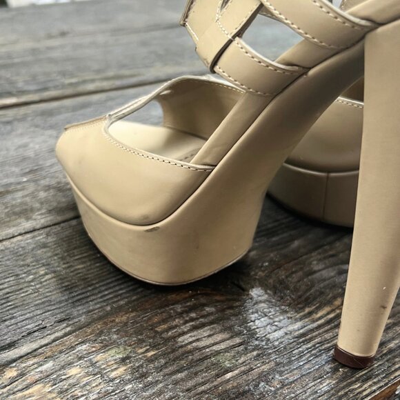 YSL Stiletto Platform Nude Cut Out Sandle Heels 6.5 37 - Picture 11 of 16